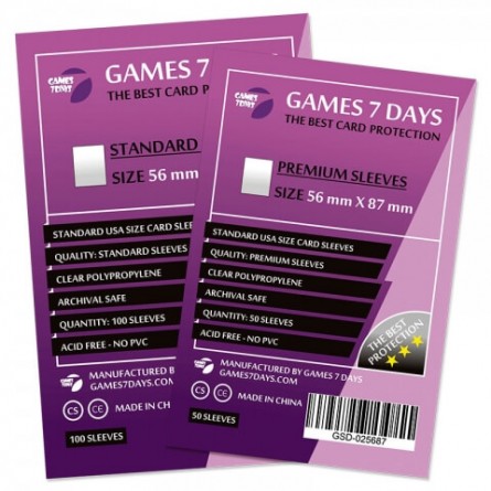 Протекторы для карт Games 7Days (56*87 мм, 50 шт.) (Premium)