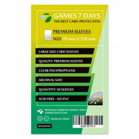 Протекторы для карт Games 7Days (70*120 мм, 50 шт.) (Premium)